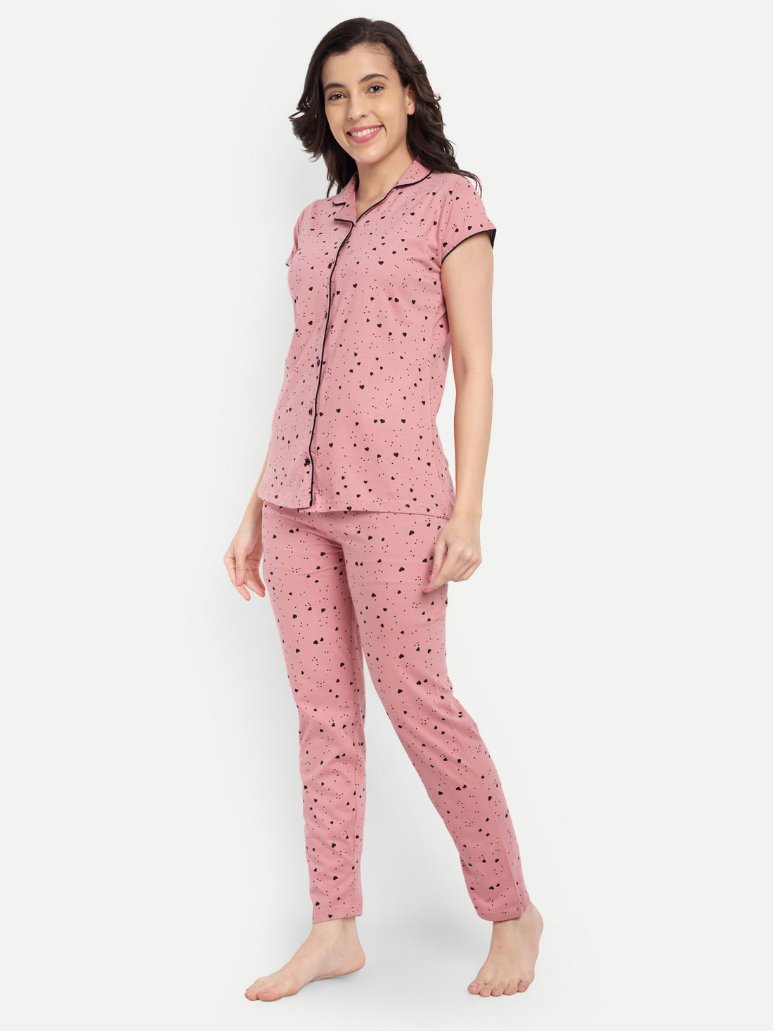 Mushy Mod Women's Cotton Printed Night Suit Set of Shirt & Pyjama