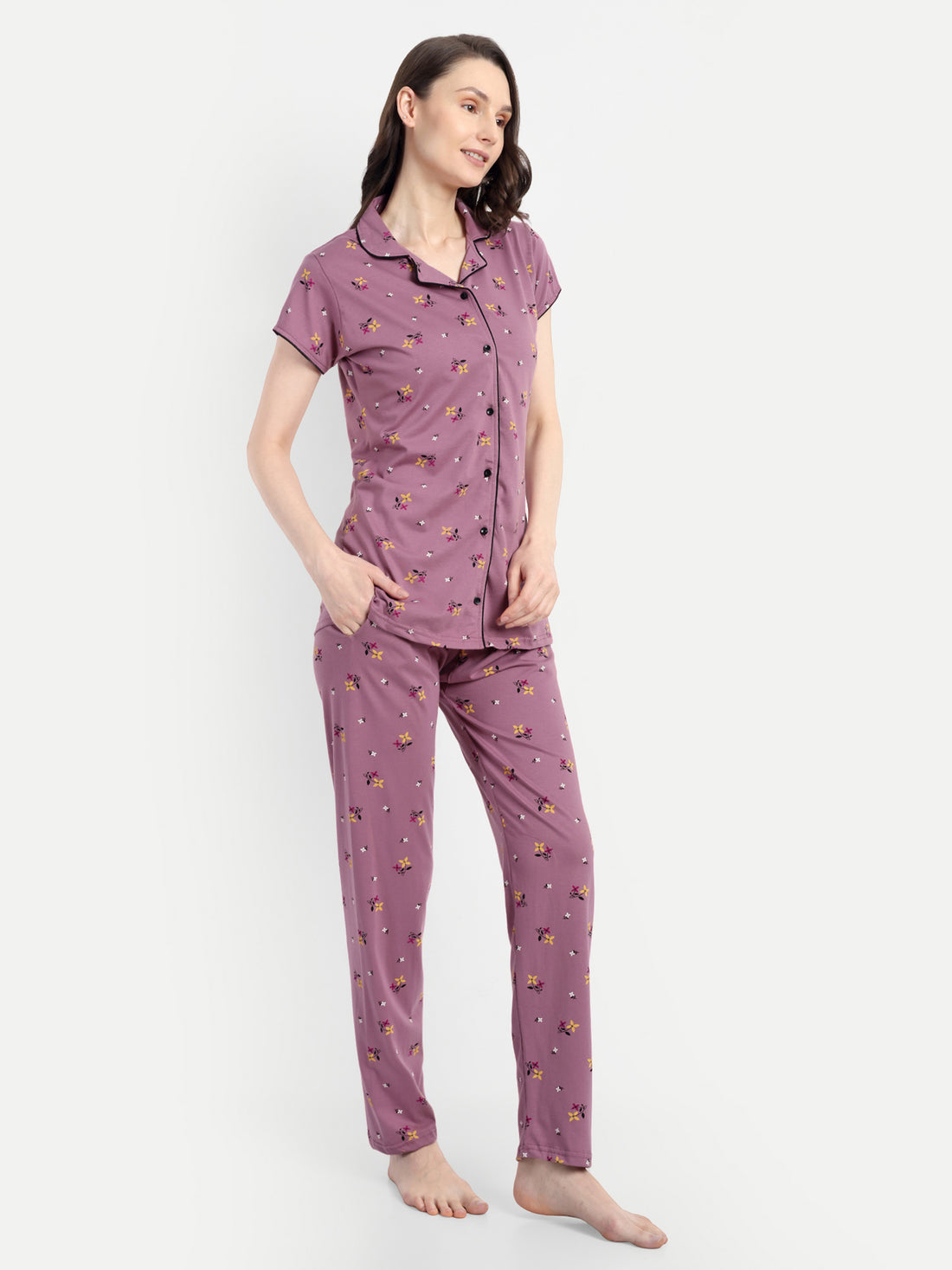 Mushy Mod Women's Cotton Flower Printed Night Suit Set