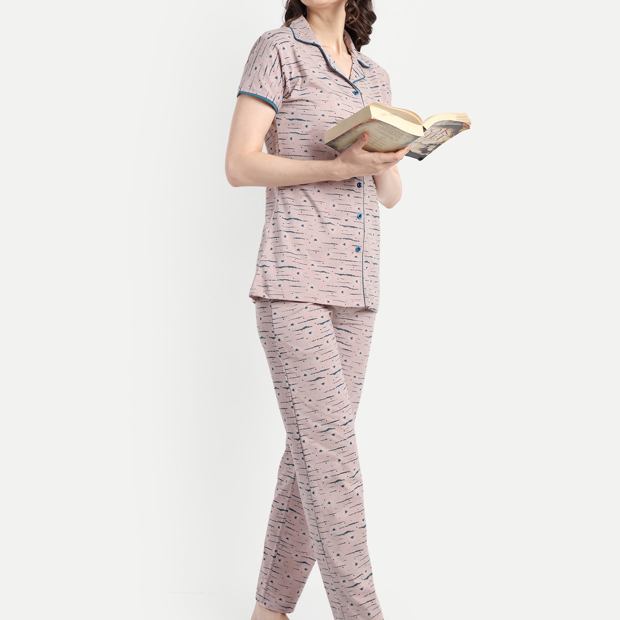 Mushy Mod Women's Cotton Heart Night Suit Set