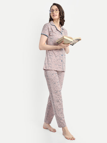 Mushy Mod Women's Cotton Heart Night Suit Set