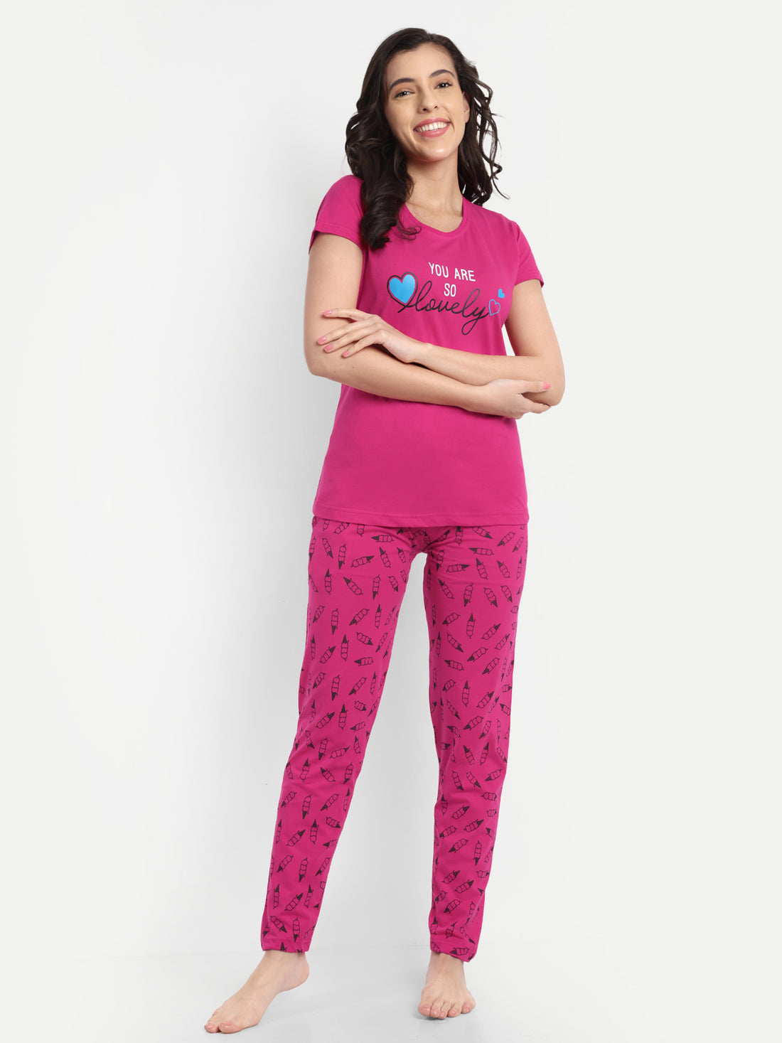 Women's Cotton Printed Night Suit Set of T-shirt & Pyjama