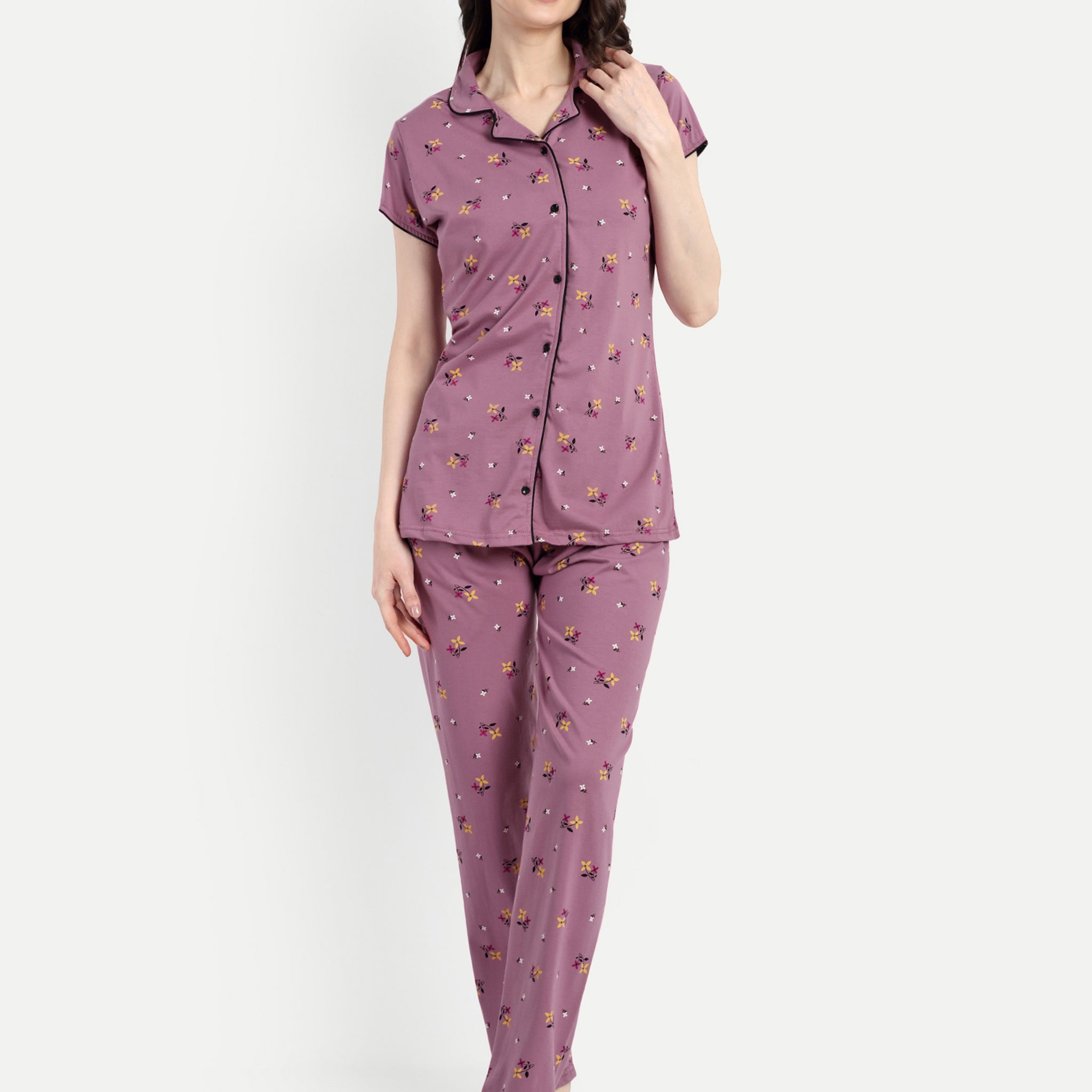 Mushy Mod Women's Cotton Flower Printed Night Suit Set