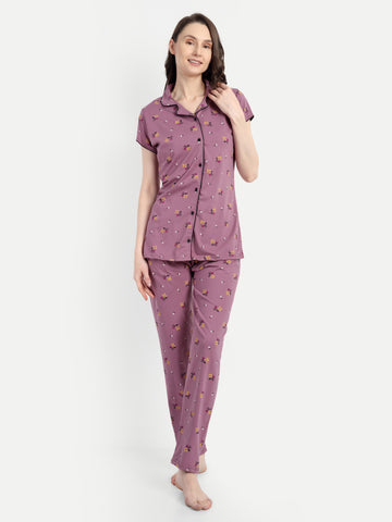 Mushy Mod Women's Cotton Flower Printed Night Suit Set