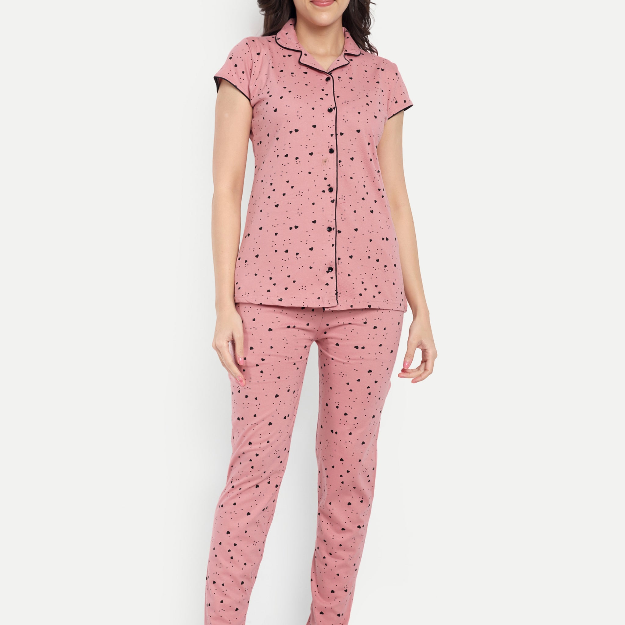 Mushy Mod Women's Cotton Printed Night Suit Set of Shirt & Pyjama