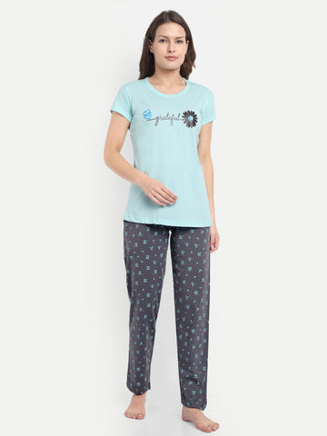 Mushy Mod Women's Cotton Flower Printed Night Suit Set of T-shirt & Pyjama