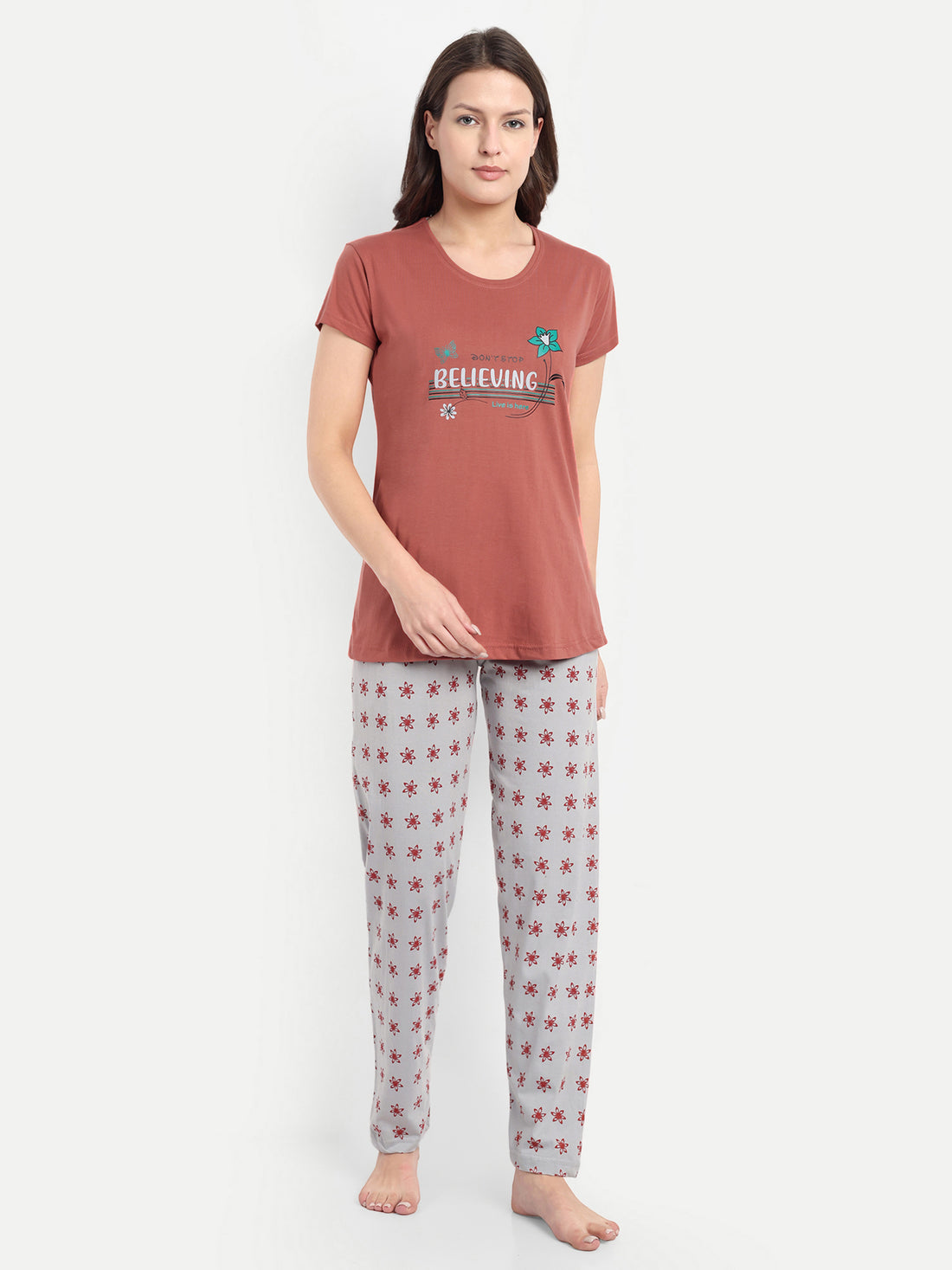 Mushy Mod Women's Cotton Printed Night Suit Set of T-shirt & Pyjama