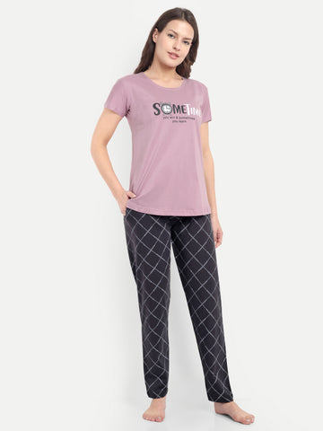 Mushy Mod Women's Cotton Checked Night Suit Set of T-shirt & Pyjama